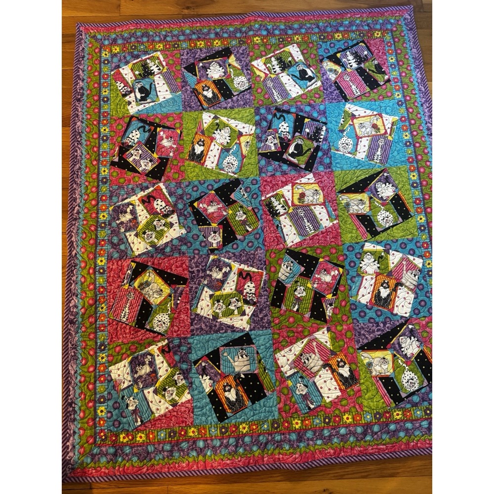 Handmade Sue‎ Marsh Caterwauling Tales Cat Quilt Wall Hanging Reversible 46x38